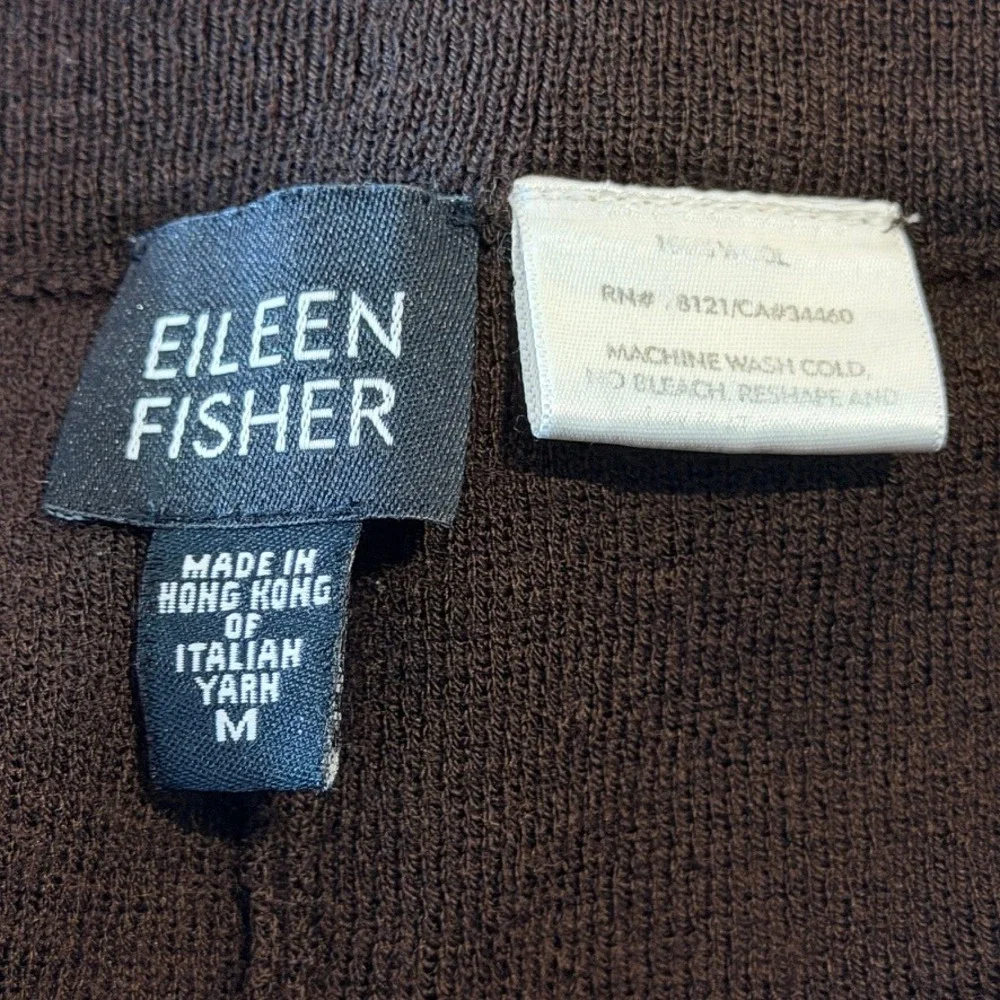 Eileen Fisher Knit Straight Leg Pants Brown Elastic Waist Luxury Workwear